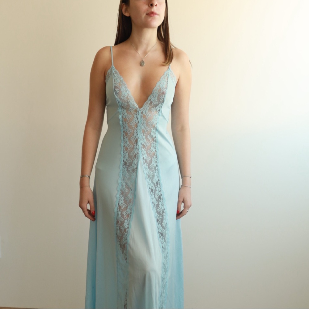 Blue lace vintage evening gown